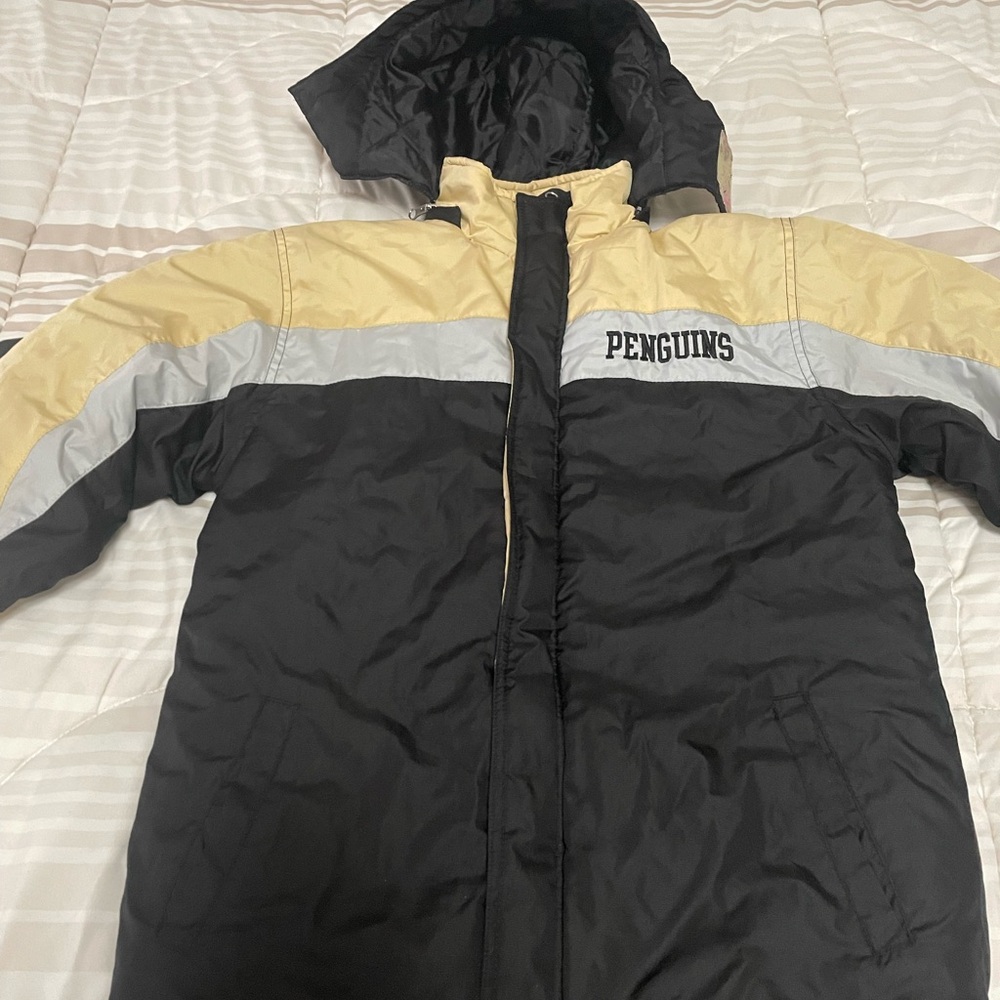 NHL Black and Tan Puffer Jacket with Hood and Full Zip